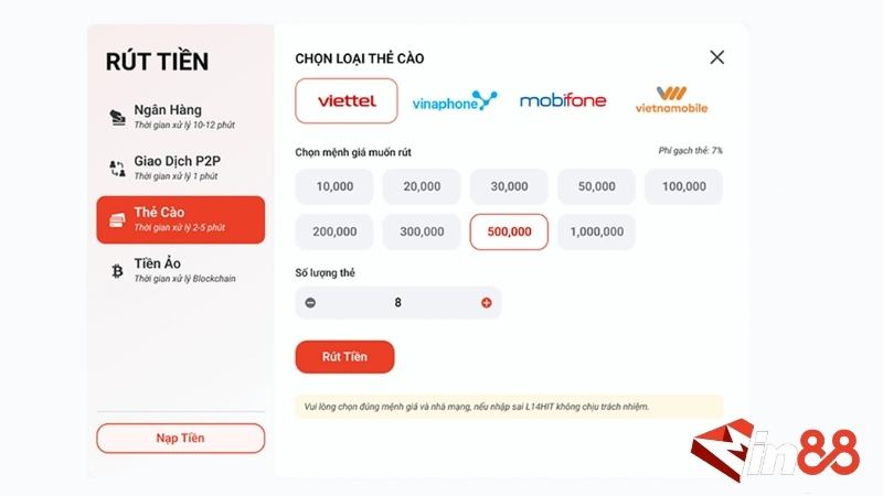 Hướng dẫn rút tiền qua thẻ cào điện thoại tiện lợi tại nhà cái Min88